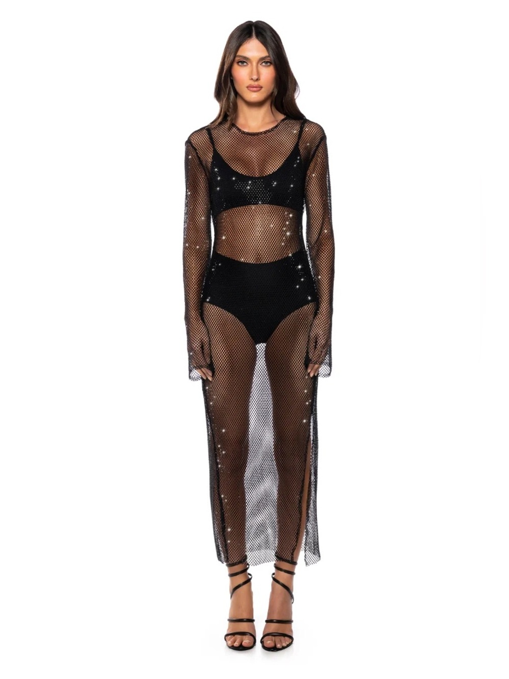 AKIRA STAR OF THE NIGHT Mesh Longsleeve Maxi Dress